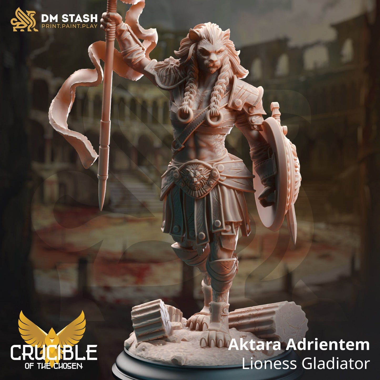 Aktara Adrientem, Lioness Gladiator Miniature | DM Stash | Character Miniature PC/NPC | 32mm Scale