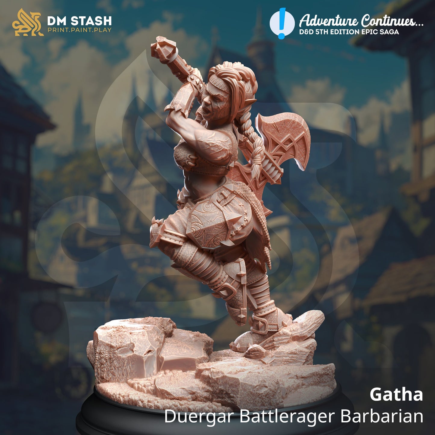 Gartha, Duergar Battlerager Barbarian Miniature | DM Stash | Character Miniature PC/NPC | 32mm Scale