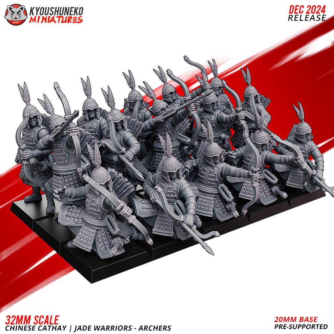 Cathay Jade Warrior Archers Miniatures (w/ bases) | Kyoushuneko Minis | Fantasy Wargaming |