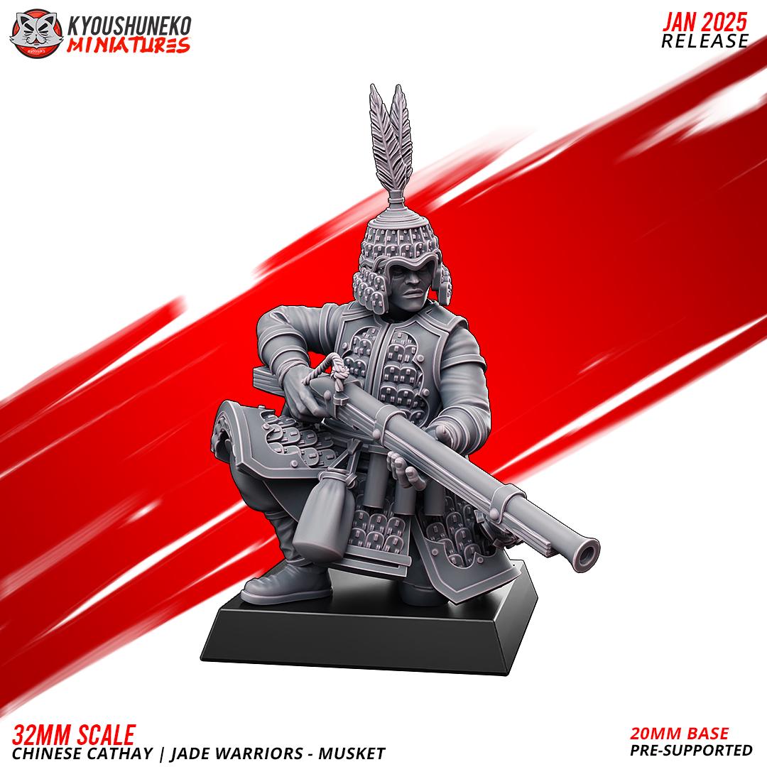 Cathay Jade Warrior Musketmen Miniatures (w/ bases) | Kyoushuneko Minis | Fantasy Wargaming | 32mm Scale