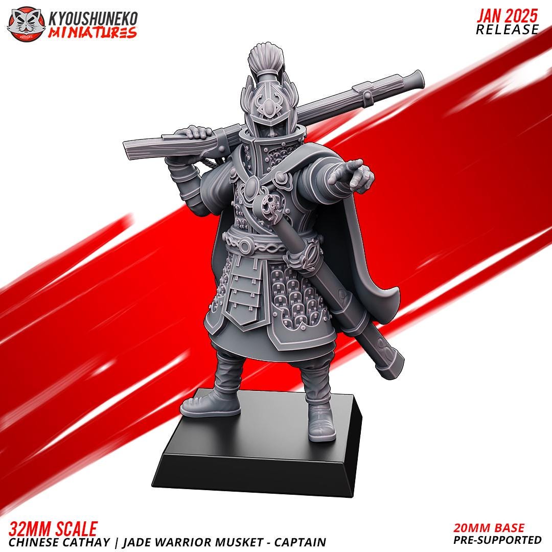 Cathay Jade Warrior Musketmen Miniatures (w/ bases) | Kyoushuneko Minis | Fantasy Wargaming | 32mm Scale