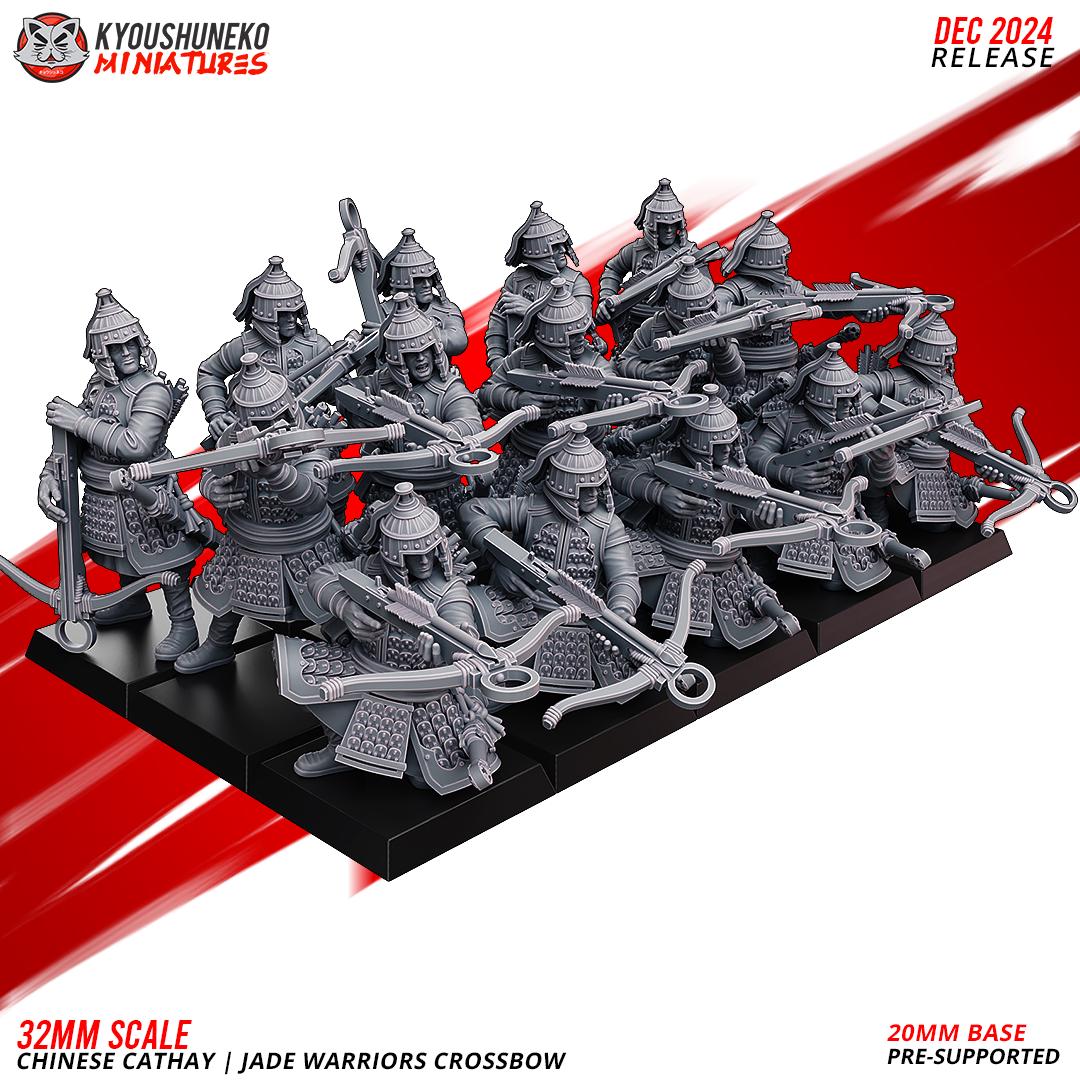 Cathay Jade Warrior Crossbowmen Miniatures (w/ bases) | Kyoushuneko Minis | Fantasy Wargaming | 32mm Scale