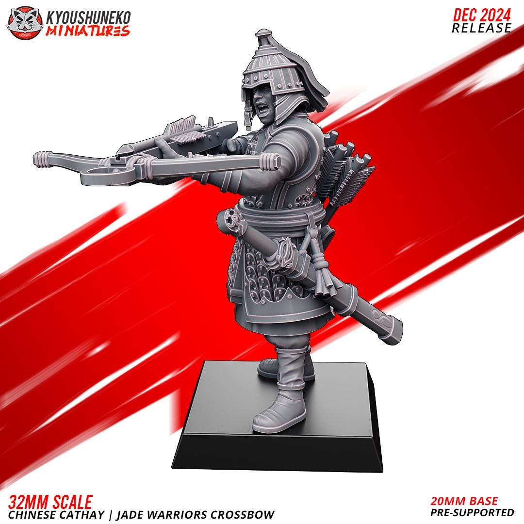 Cathay Jade Warrior Crossbowmen Miniatures (w/ bases) | Kyoushuneko Minis | Fantasy Wargaming | 32mm Scale