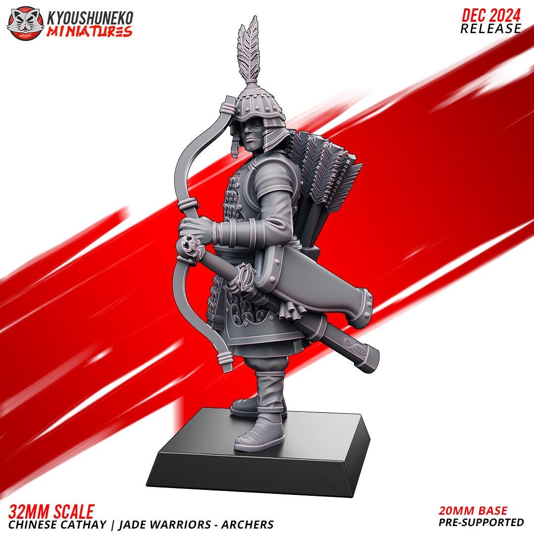 Cathay Jade Warrior Archers Miniatures (w/ bases) | Kyoushuneko Minis | Fantasy Wargaming |