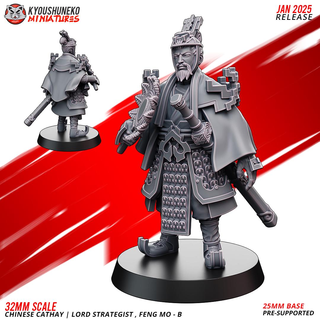 Chinese Cathay Lord Strategist Miniatures (w/ base) | Kyoushuneko Minis | Fantasy Wargaming | 32mm Scale