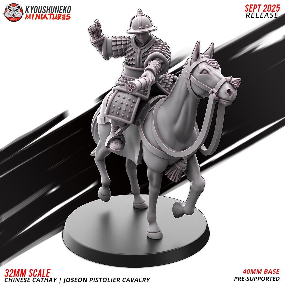 Cathay Joseon Pistolier Cavalry Miniatures (w/ bases) | Kyoushuneko Minis | Fantasy Wargaming | 32mm Scale