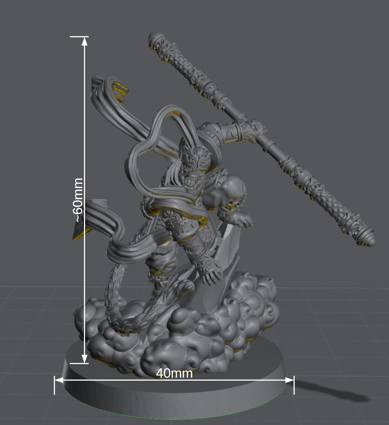 Cathay Monkey King Miniature (w/ base) | Kyoushuneko Minis | Fantasy Wargaming | 32mm Scale