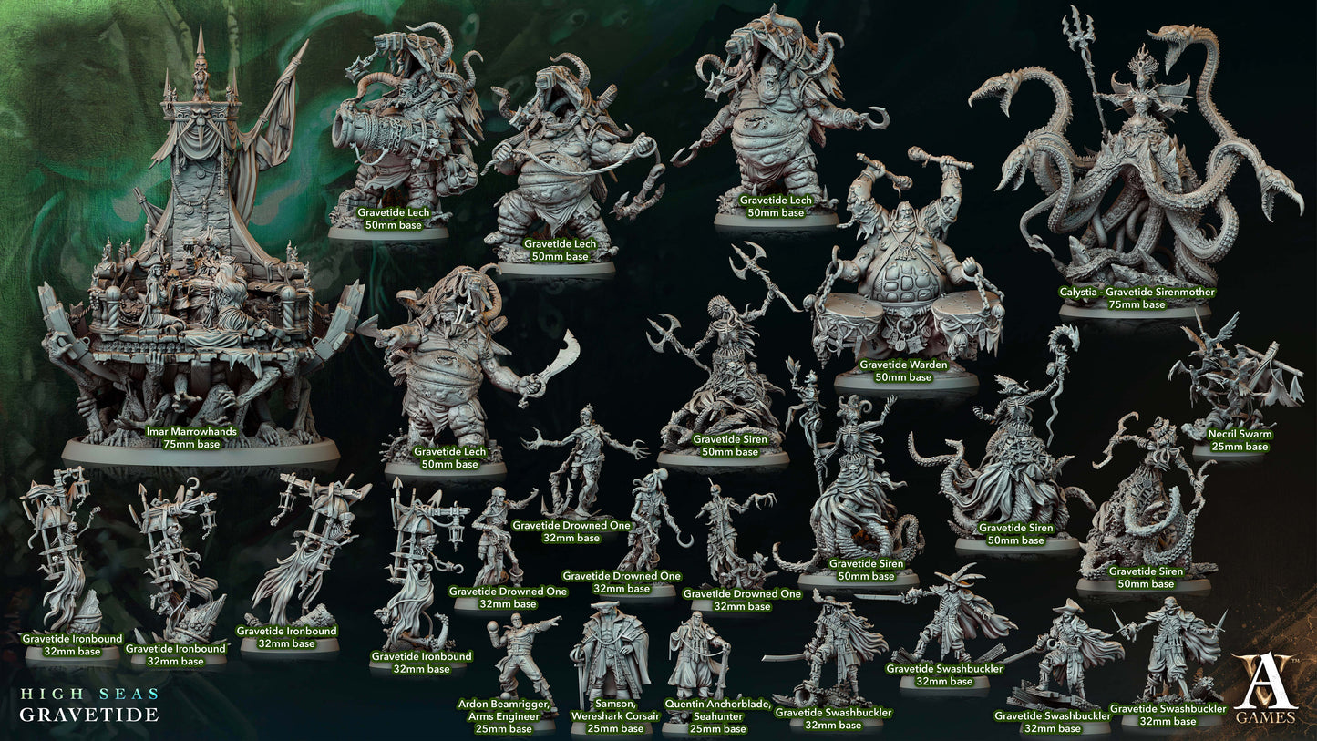 Gravetide Drowned Ones Miniatures (set of 4 unique) | Archvillain Games