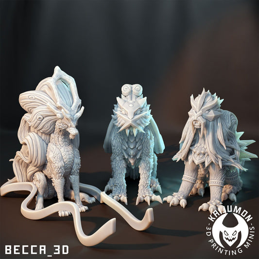 Kaijumon Sitting Beasts Miniatures Bundle | 3D Printed Collectible | Figurine