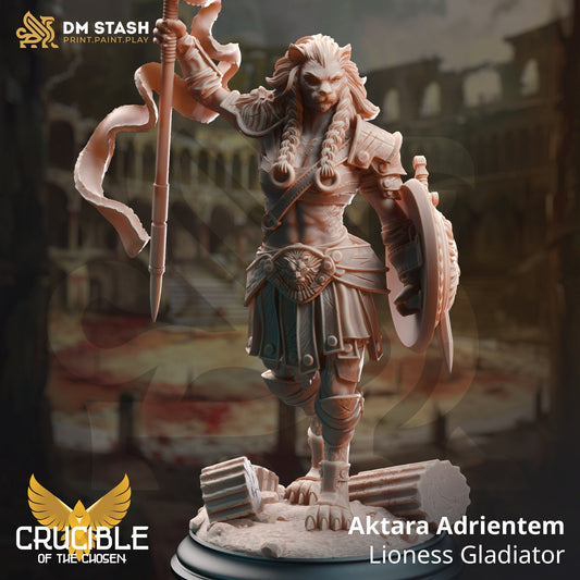 Aktara Adrientem, Lioness Gladiator Miniature | DM Stash | Character Miniature PC/NPC | 32mm Scale