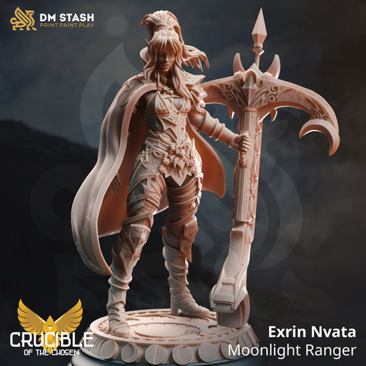 Exrin Nvata, Moonlight Ranger Miniature | DM Stash | Character Miniature PC/NPC | 32mm Scale