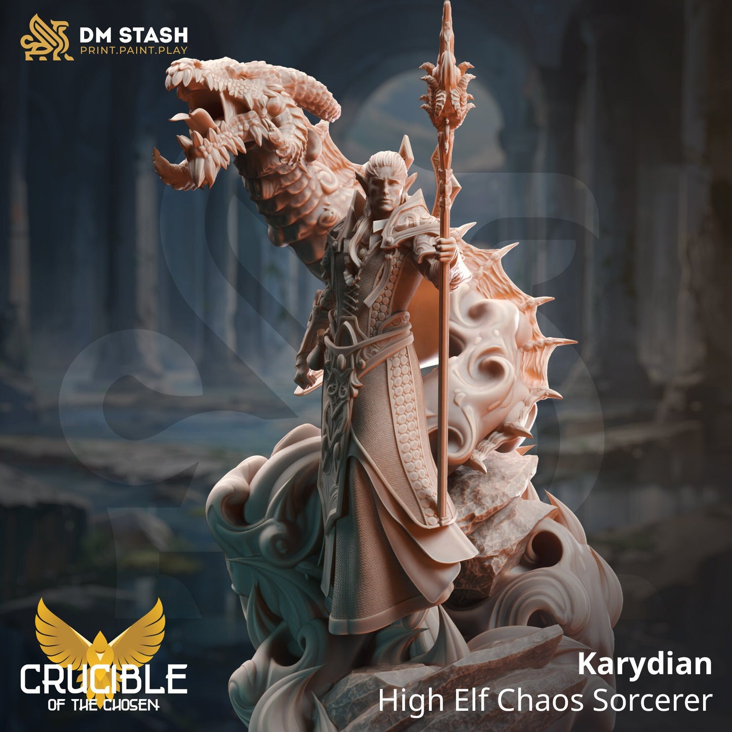 Karydian, High Elf Chaos Sorcerer Miniature | DM Stash | Character Miniature PC/NPC | 32mm Scale