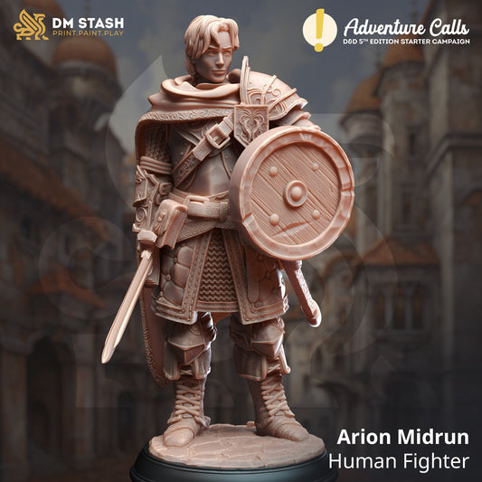 Arion Midrun, Human Fighter Miniature | DM Stash | Character Miniature PC/NPC | 32mm Scale