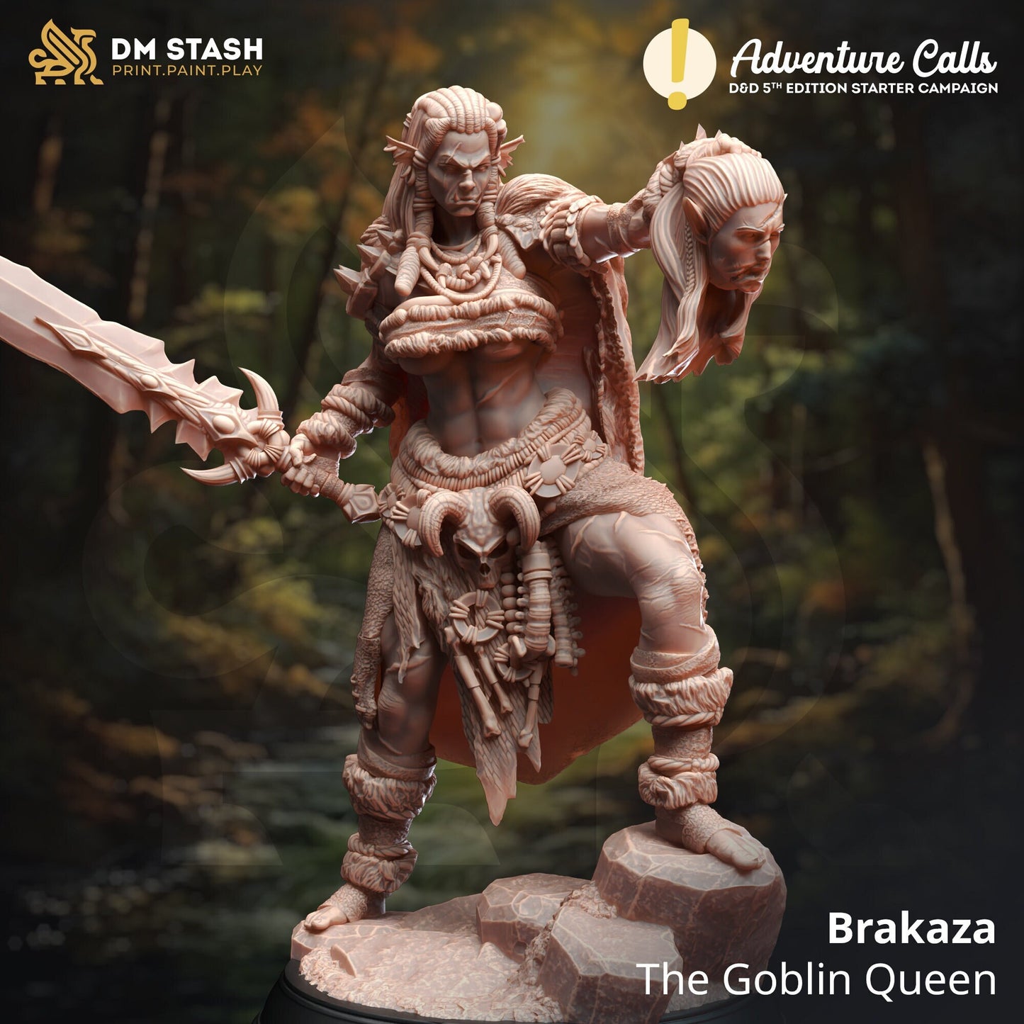 Brakaza, Hobgoblin Barbarian Queen Miniature | DM Stash | Character Miniature PC/NPC | 32mm Scale