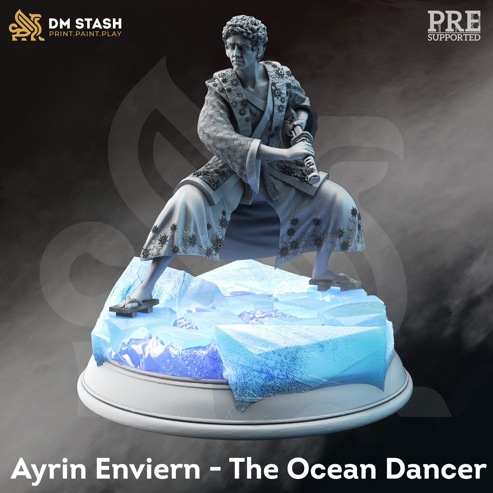 Ayrin, Water Elf Samurai Miniature | DM Stash | Character Miniature PC/NPC | 32mm Scale