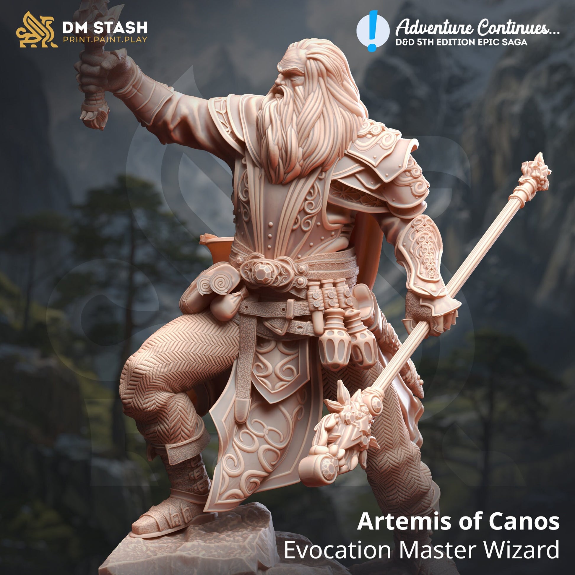 Artemis, Evocation Master Wizard Miniature | DM Stash | Character Miniature PC/NPC | 32mm Scale