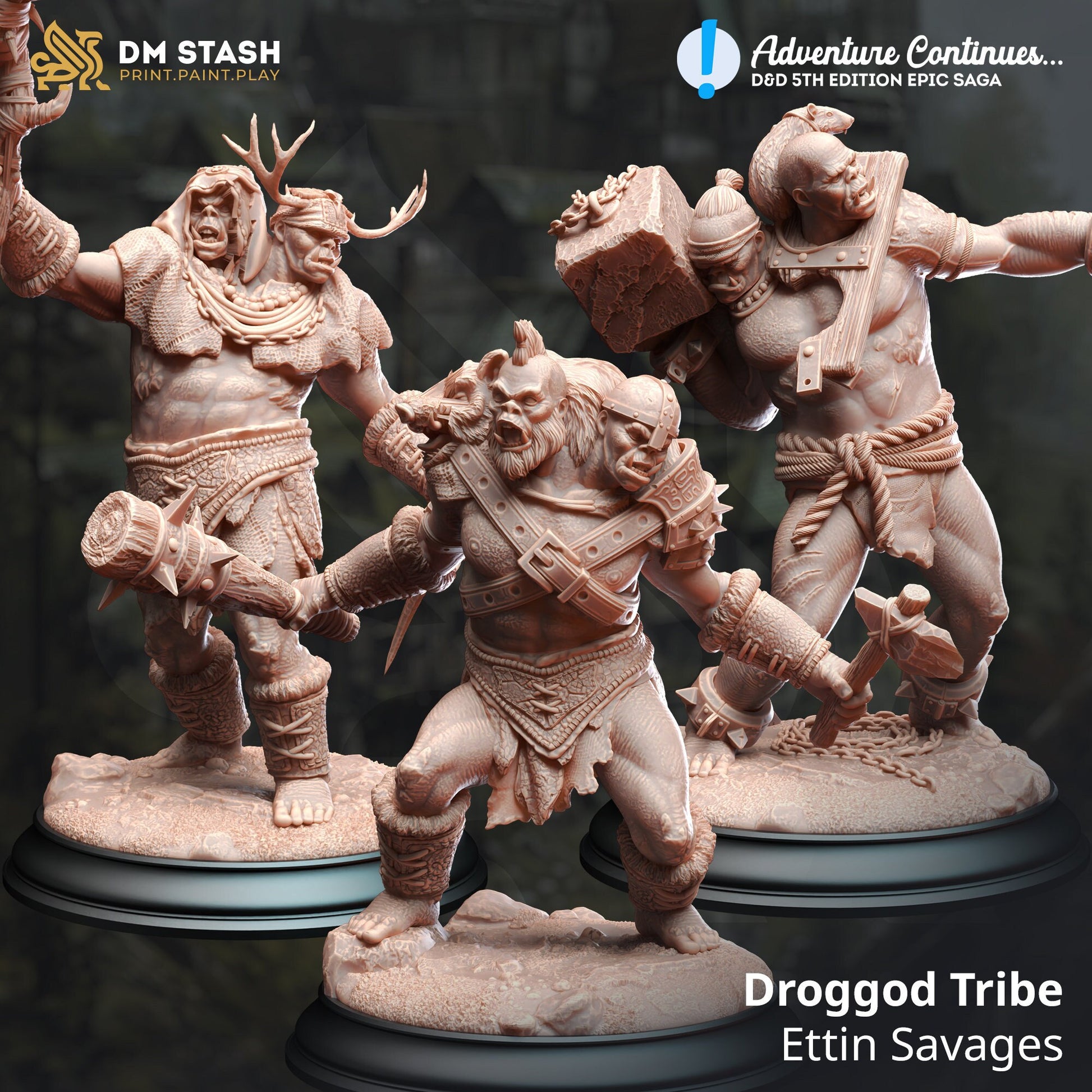 Ettin Savages Miniatures | DM Stash | Monster Encounter | 32mm Scale