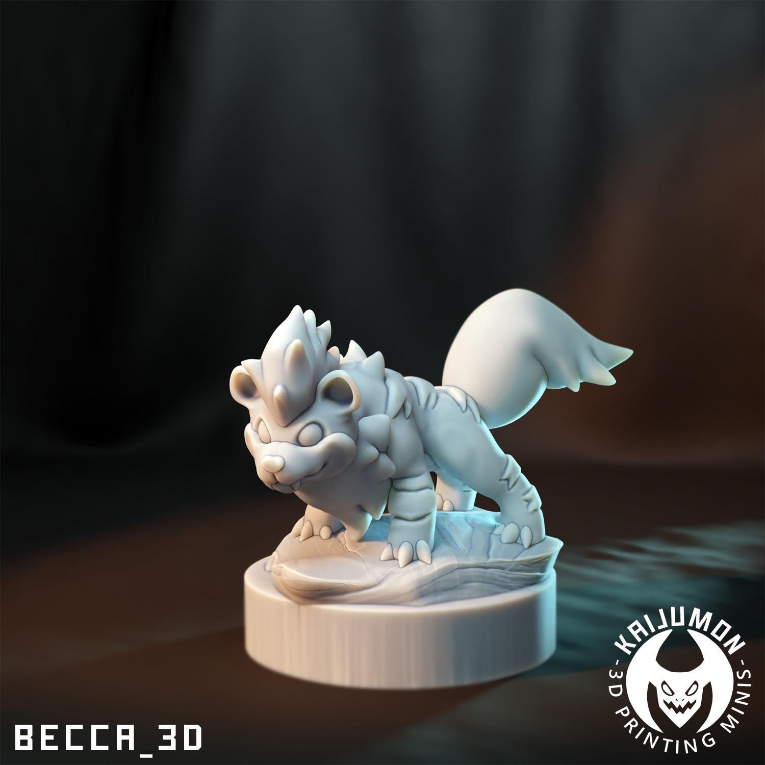 Kaijumon Fire Wolf Line Miniatures | 3D Printed Collectible | Figurine