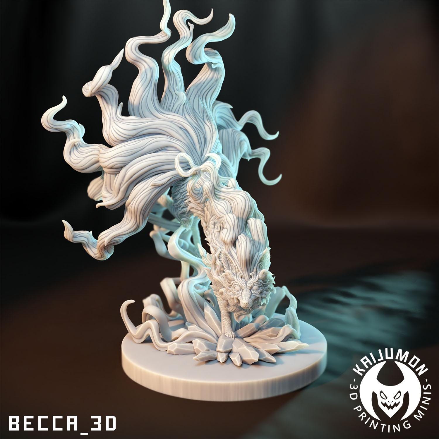 Kaijumon Ice Fox Line Miniatures | 3D Printed Collectible | Figurine