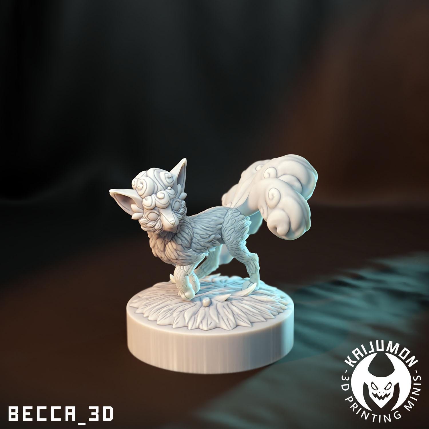 Kaijumon Ice Fox Line Miniatures | 3D Printed Collectible | Figurine