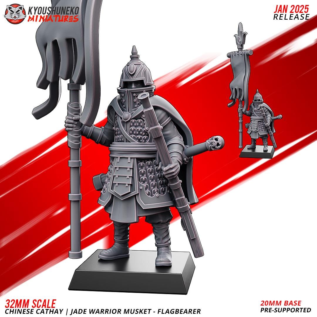 Cathay Jade Warrior Musketmen Miniatures (w/ bases) | Kyoushuneko Minis | Fantasy Wargaming | 32mm Scale