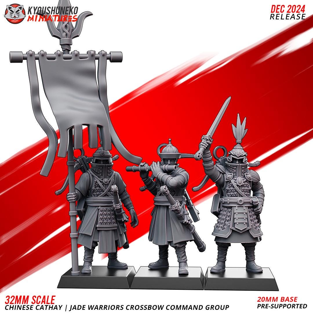 Cathay Jade Warrior Crossbowmen Miniatures (w/ bases) | Kyoushuneko Minis | Fantasy Wargaming | 32mm Scale
