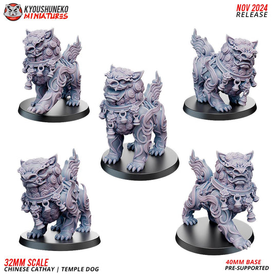 Chinese Cathay Temple Dog Miniatures (w/ bases) | Kyoushuneko Minis | Fantasy Wargaming | 32mm Scale