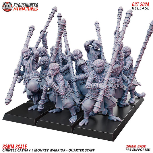 Cathay Monkey Warrior Miniatures (w/ bases) | Kyoushuneko Minis | Fantasy Wargaming | 32mm Scale