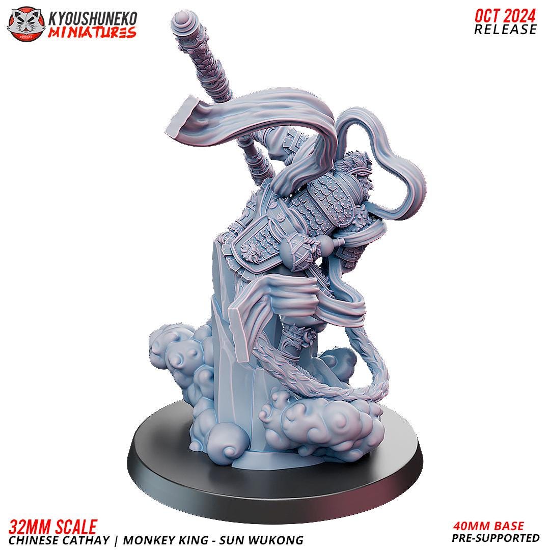 Cathay Monkey King Miniature (w/ base) | Kyoushuneko Minis | Fantasy Wargaming | 32mm Scale