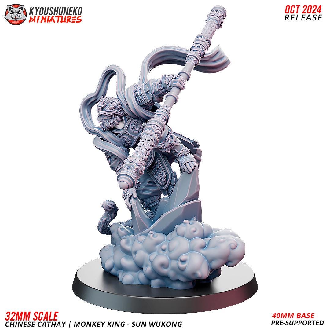 Cathay Monkey King Miniature (w/ base) | Kyoushuneko Minis | Fantasy Wargaming | 32mm Scale