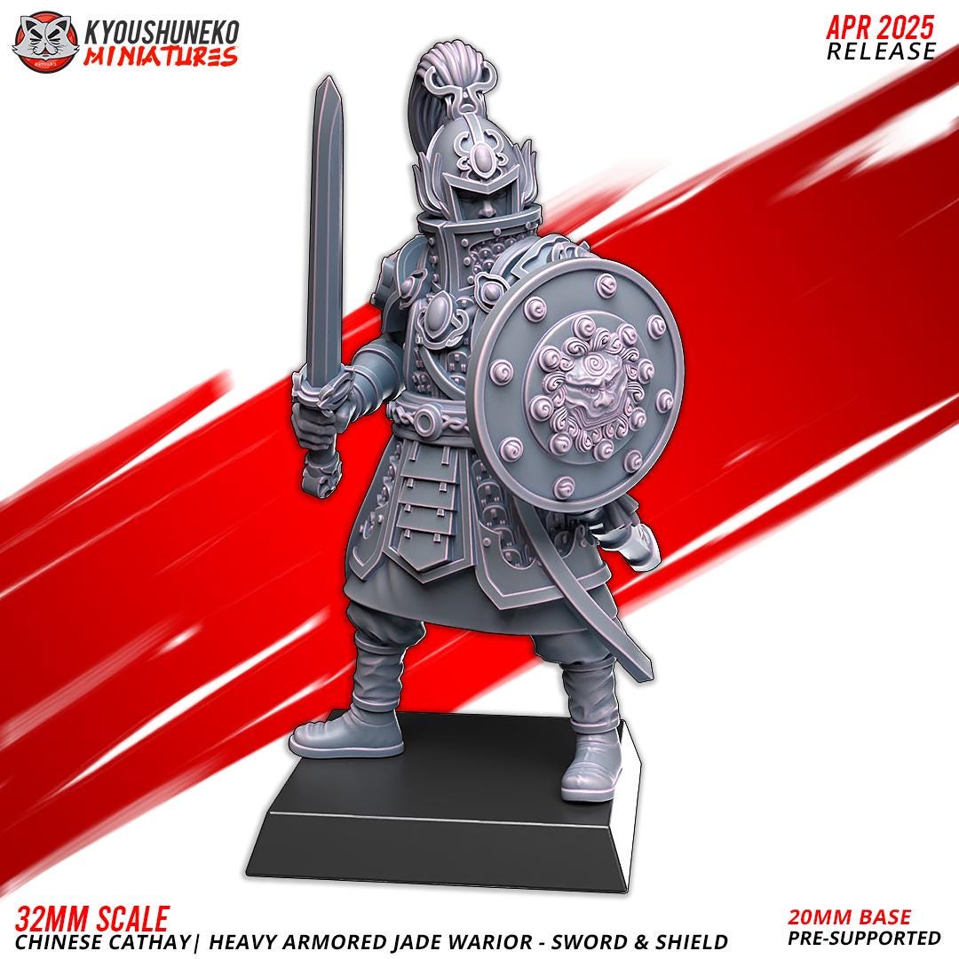 Cathay Heavy Armor Jade Warrior Miniatures (w/ bases) | Kyoushuneko Minis | Fantasy Wargaming | 32mm Scale