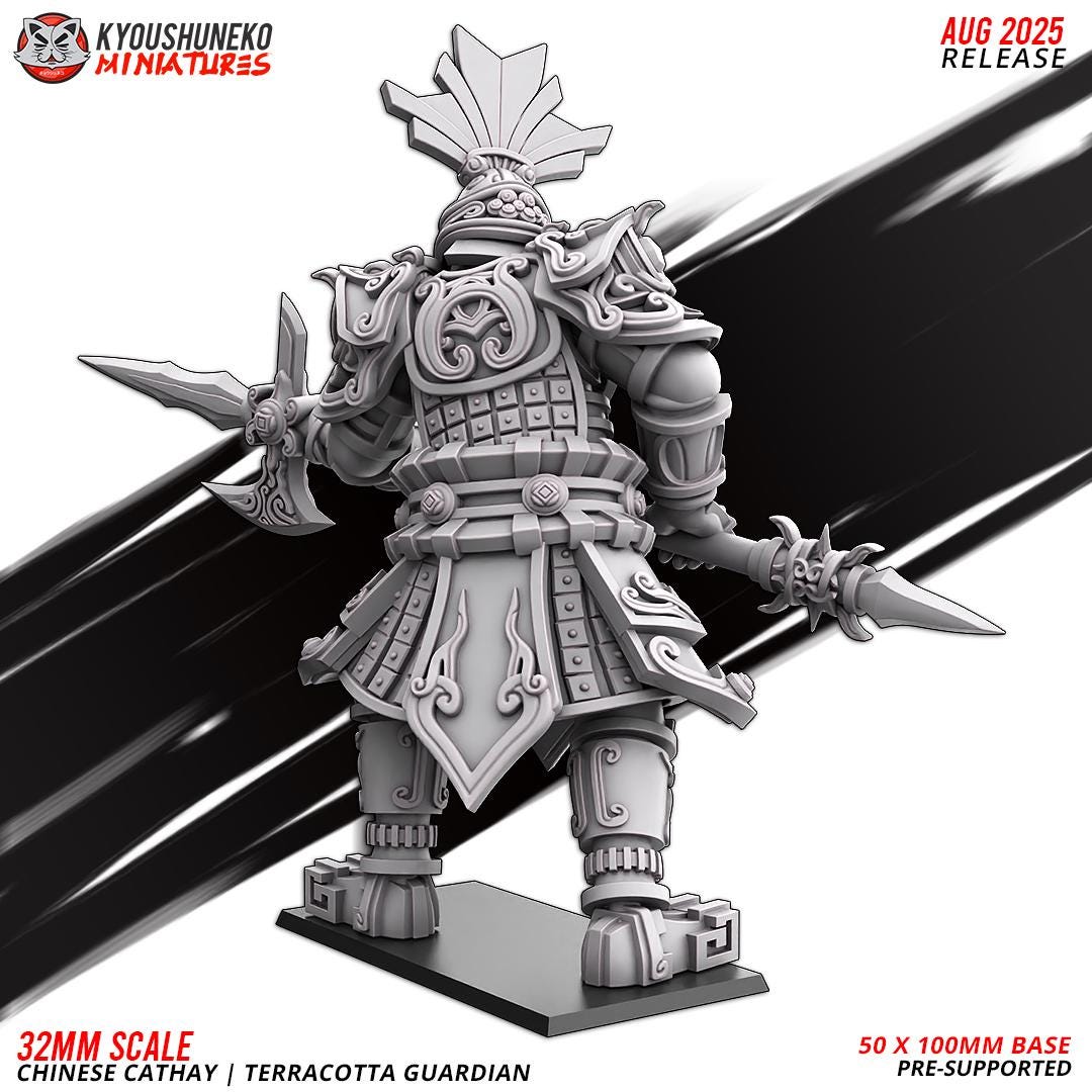 Cathay Terracotta Guardian Miniature (w/ base) | Kyoushuneko Minis | Fantasy Wargaming | 32mm Scale