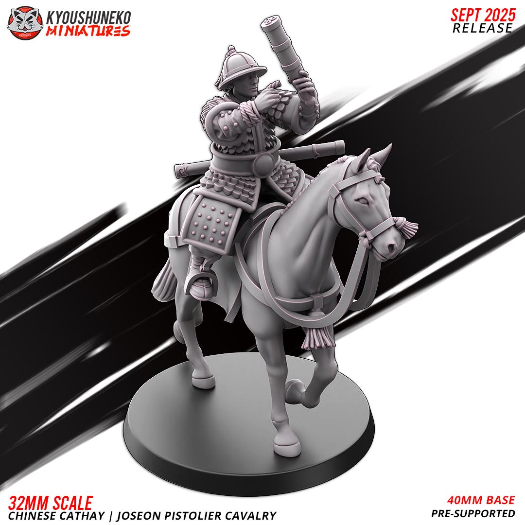 Cathay Joseon Pistolier Cavalry Miniatures (w/ bases) | Kyoushuneko Minis | Fantasy Wargaming | 32mm Scale
