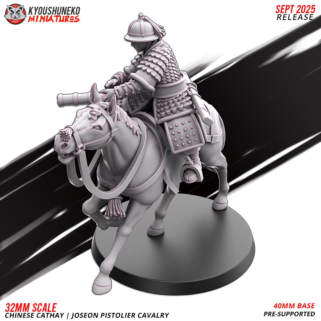 Cathay Joseon Pistolier Cavalry Miniatures (w/ bases) | Kyoushuneko Minis | Fantasy Wargaming | 32mm Scale