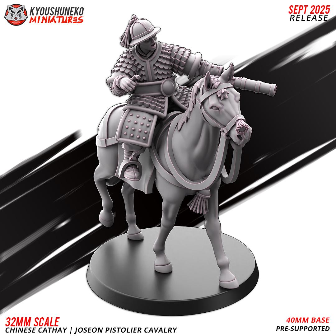 Cathay Joseon Pistolier Cavalry Miniatures (w/ bases) | Kyoushuneko Minis | Fantasy Wargaming | 32mm Scale