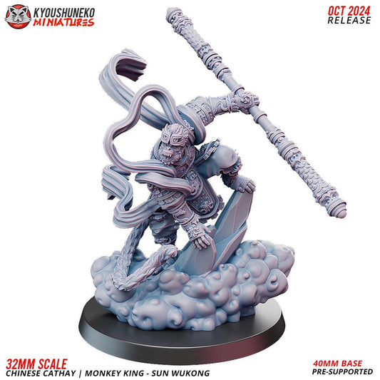Cathay Monkey King Miniature (w/ base) | Kyoushuneko Minis | Fantasy Wargaming | 32mm Scale
