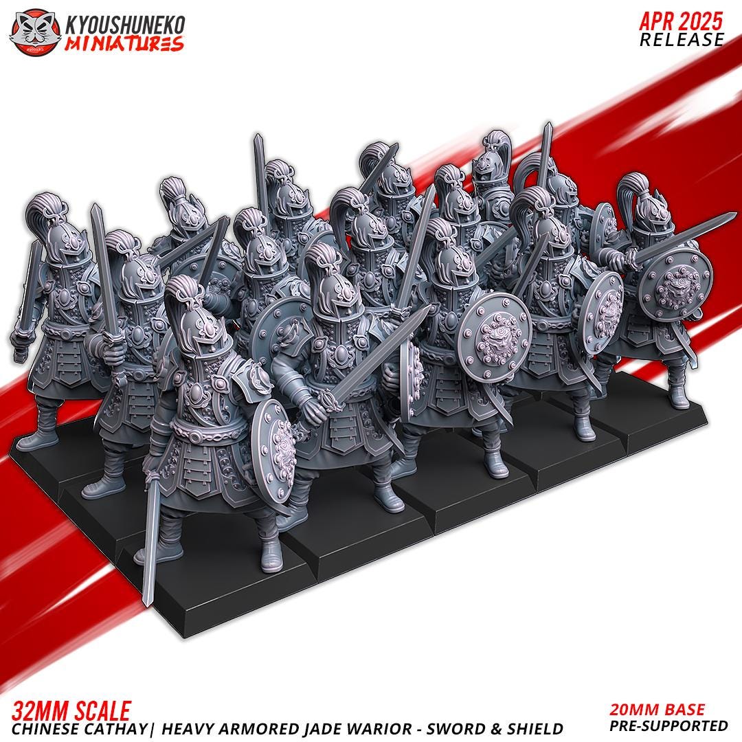 Cathay Heavy Armor Jade Warrior Miniatures (w/ bases) | Kyoushuneko Minis | Fantasy Wargaming | 32mm Scale
