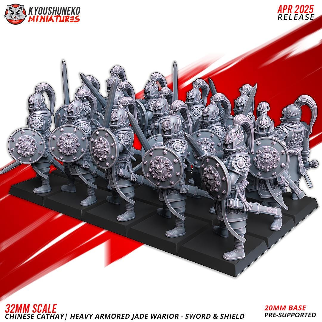 Cathay Heavy Armor Jade Warrior Miniatures (w/ bases) | Kyoushuneko Minis | Fantasy Wargaming | 32mm Scale