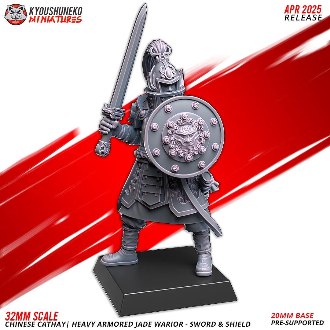 Cathay Heavy Armor Jade Warrior Miniatures (w/ bases) | Kyoushuneko Minis | Fantasy Wargaming | 32mm Scale