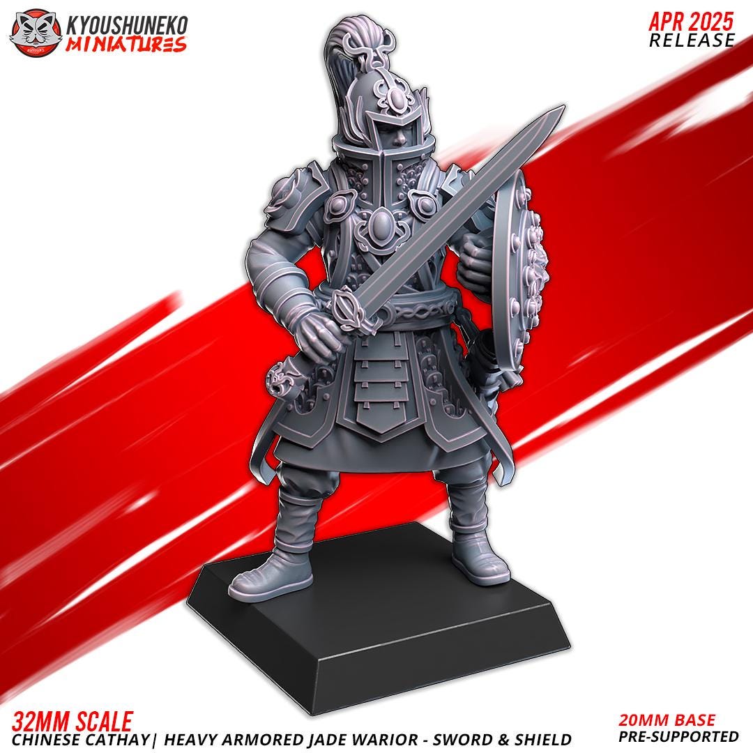 Cathay Heavy Armor Jade Warrior Miniatures (w/ bases) | Kyoushuneko Minis | Fantasy Wargaming | 32mm Scale