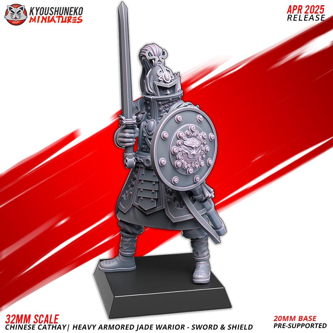 Cathay Heavy Armor Jade Warrior Miniatures (w/ bases) | Kyoushuneko Minis | Fantasy Wargaming | 32mm Scale