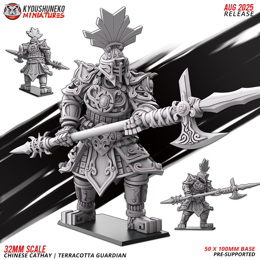 Cathay Terracotta Guardian Miniature (w/ base) | Kyoushuneko Minis | Fantasy Wargaming | 32mm Scale