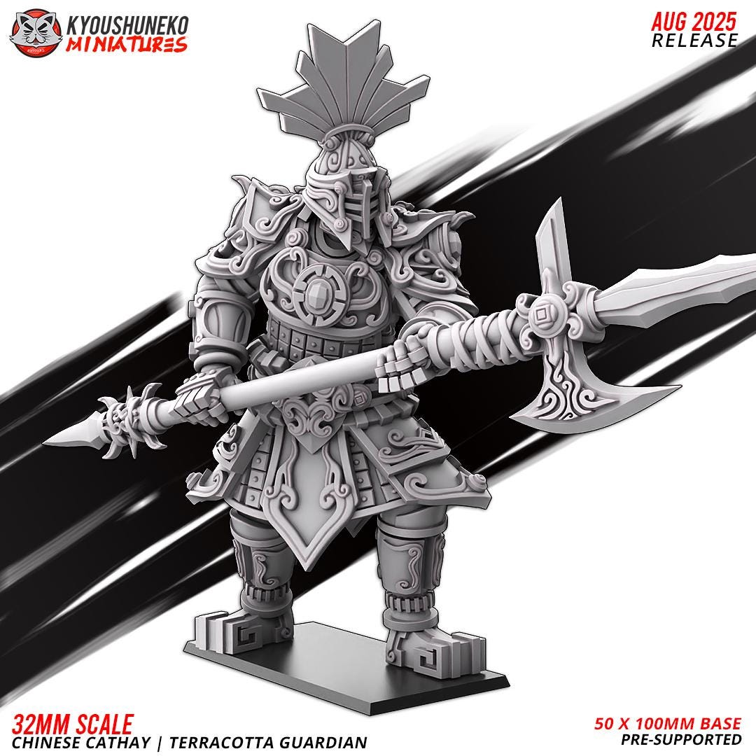 Cathay Terracotta Guardian Miniature (w/ base) | Kyoushuneko Minis | Fantasy Wargaming | 32mm Scale
