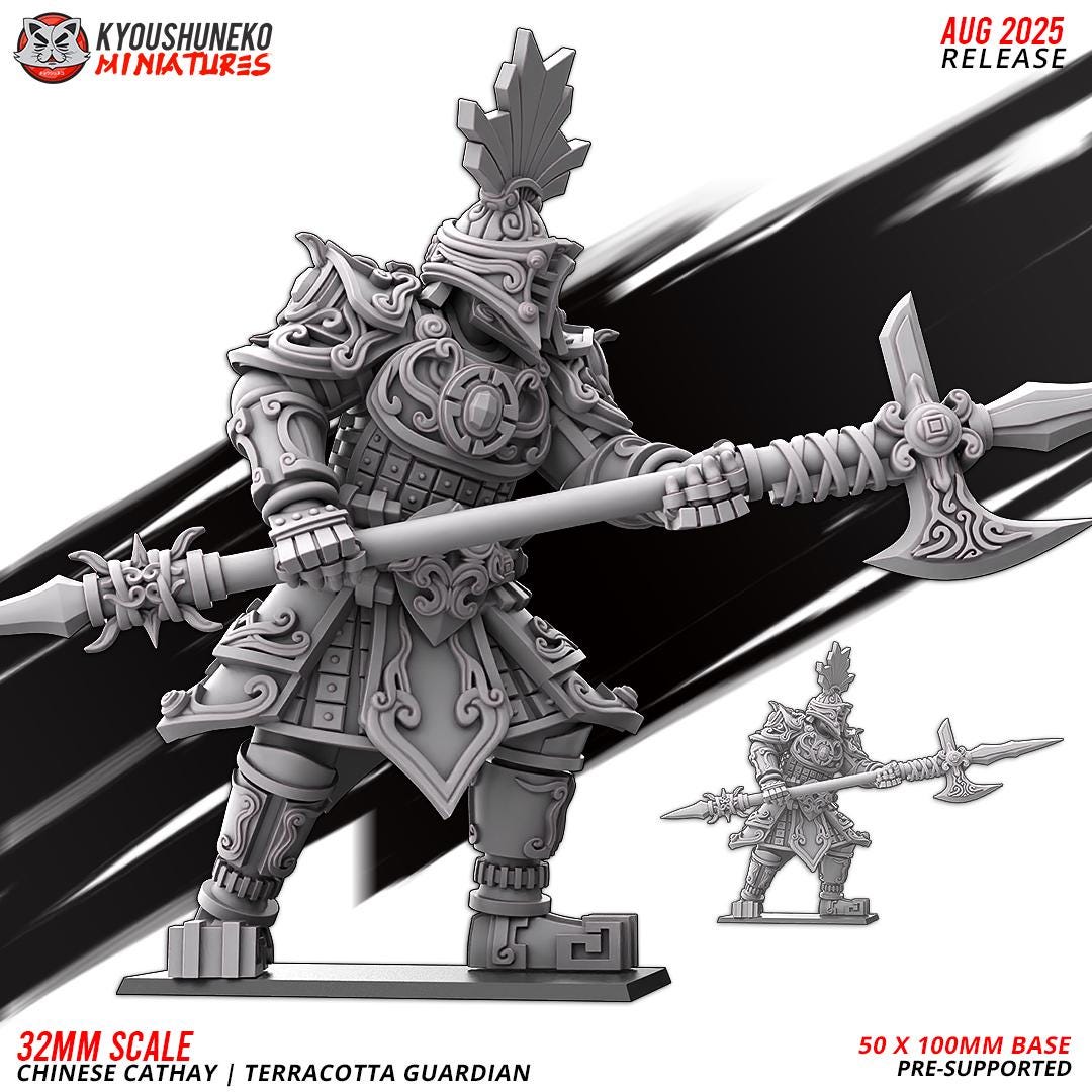 Cathay Terracotta Guardian Miniature (w/ base) | Kyoushuneko Minis | Fantasy Wargaming | 32mm Scale