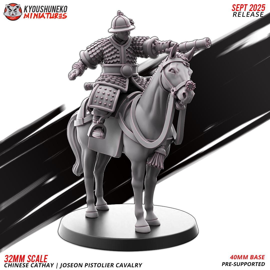 Cathay Joseon Pistolier Cavalry Miniatures (w/ bases) | Kyoushuneko Minis | Fantasy Wargaming | 32mm Scale