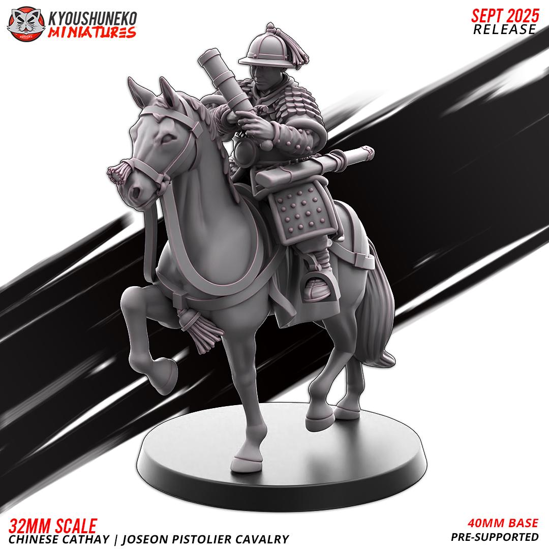 Cathay Joseon Pistolier Cavalry Miniatures (w/ bases) | Kyoushuneko Minis | Fantasy Wargaming | 32mm Scale