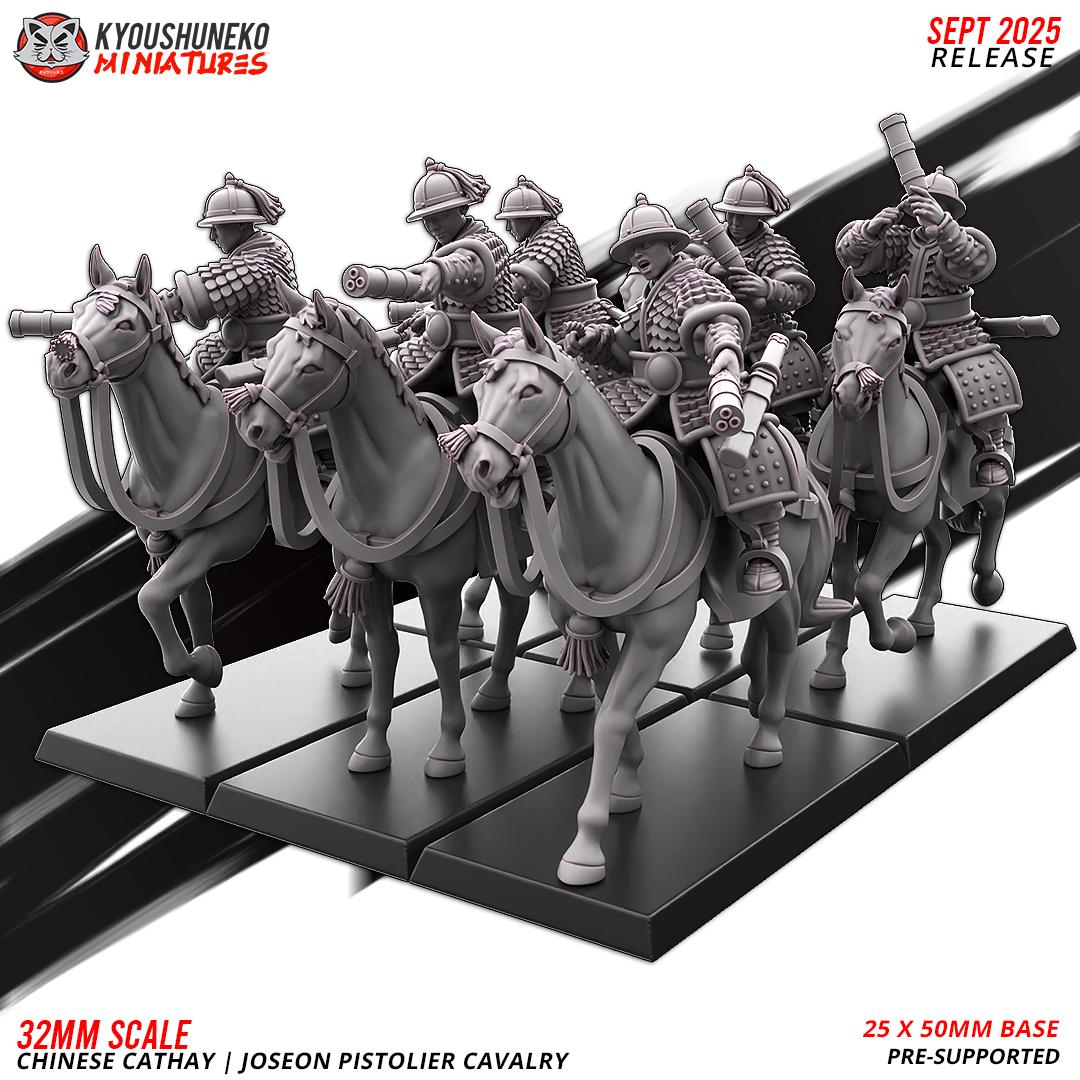 Cathay Joseon Pistolier Cavalry Miniatures (w/ bases) | Kyoushuneko Minis | Fantasy Wargaming | 32mm Scale