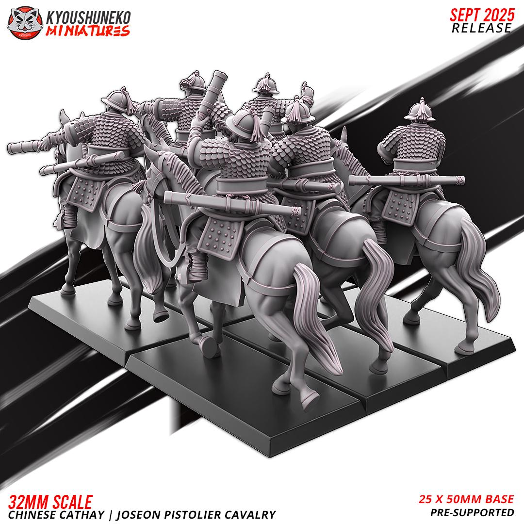 Cathay Joseon Pistolier Cavalry Miniatures (w/ bases) | Kyoushuneko Minis | Fantasy Wargaming | 32mm Scale
