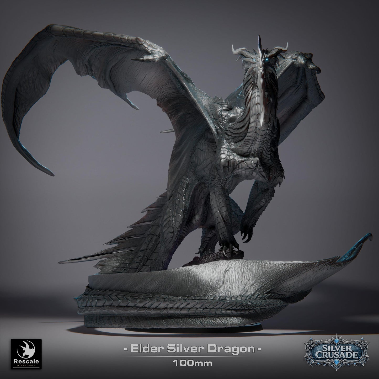 Elder Silver Dragon Miniature | Rescale Miniatures | TTRPG | Fantasy Wargaming