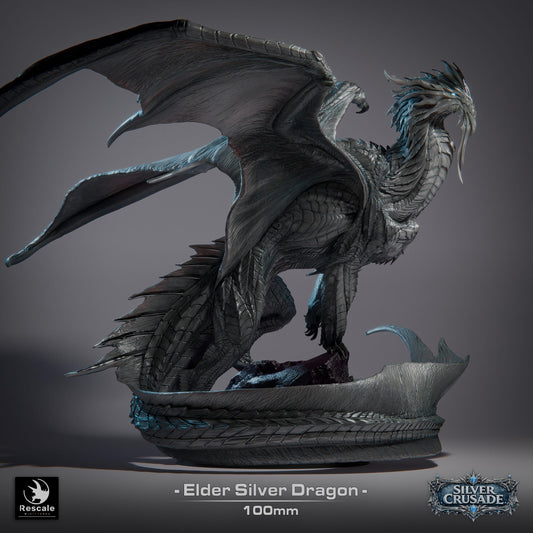 Elder Silver Dragon Miniature | Rescale Miniatures | TTRPG | Fantasy Wargaming